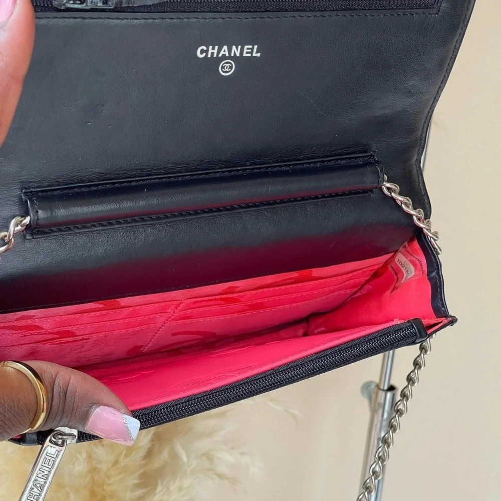 CHANEL CC CAMBON LAMBSKIN QUILTED FLAP WALLET ON A CHAIN